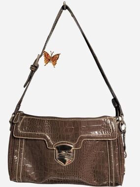 Liz Claiborne Brown Croc-Effect Shoulder Bag with Gold Trim
